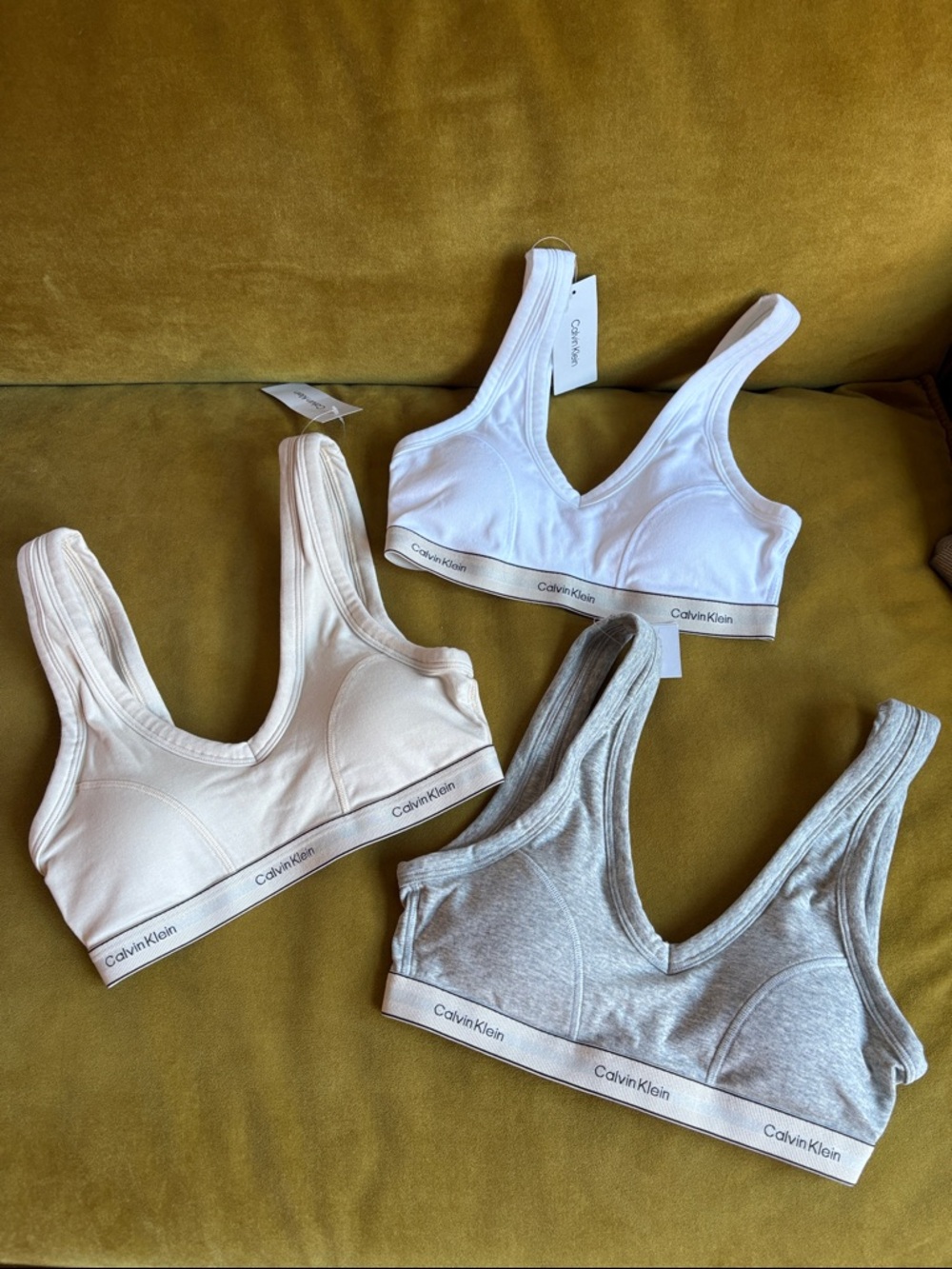 3 brand new Calvin Klein cotton lightly padded bralettes in women’s size S